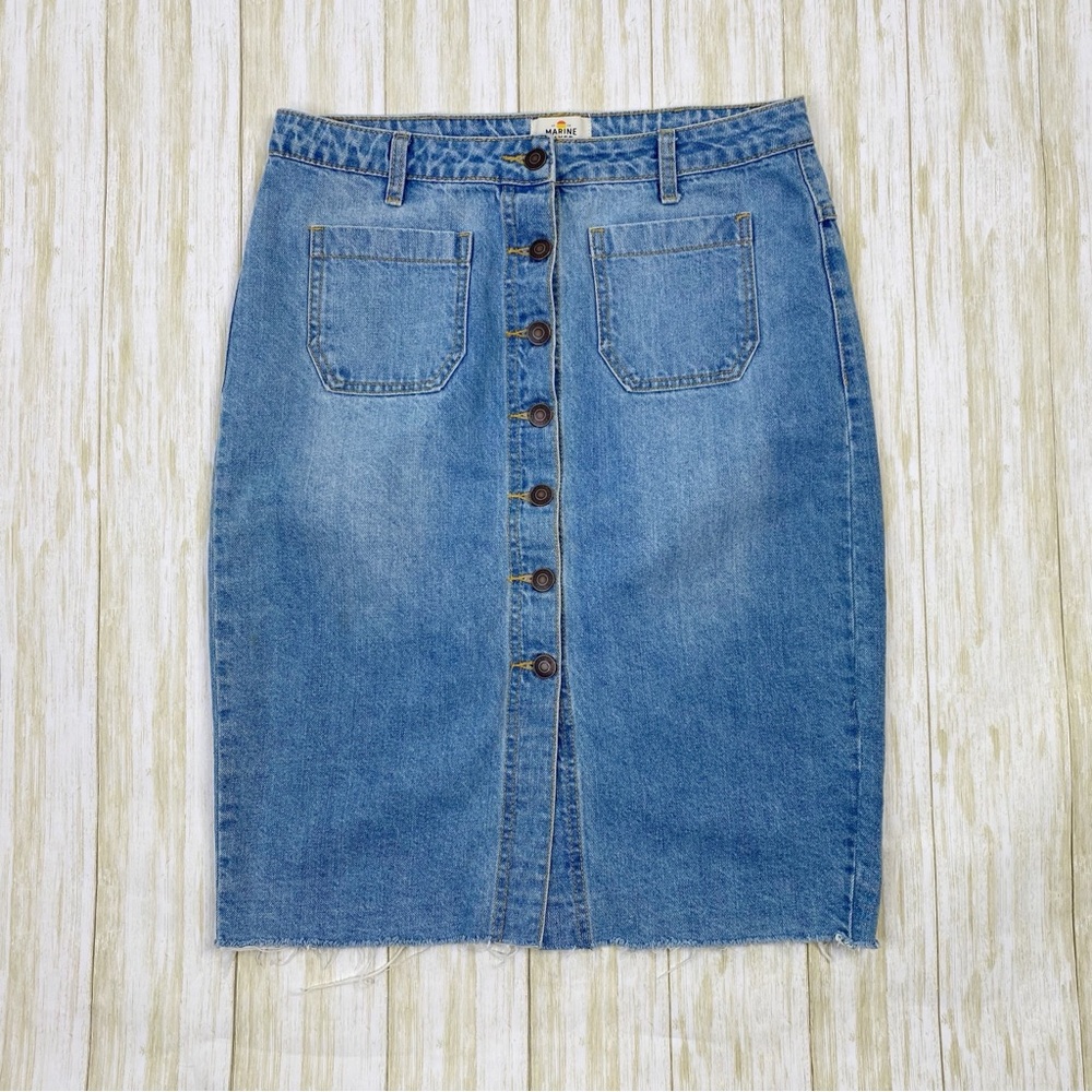 Marine Layer Blue Jean Cotton Brooke Midi Skirt